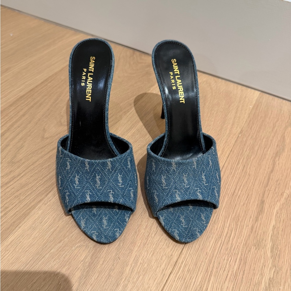 Saint Laurent Denim Blue Heeled Mules - Picture 3 of 9